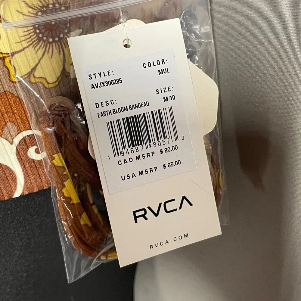 NEW RVCA Bikini Top Womens Medium brown floral swim beach summer earth - Picture 5 of 10